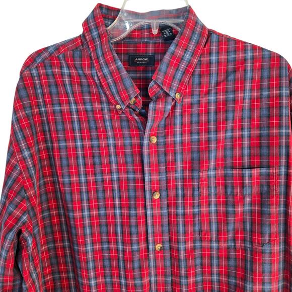 Arrow Men's Shirt XL Extra Large Red Paid Dress Button Down Top Neck Size 17.5 - Picture 2 of 8